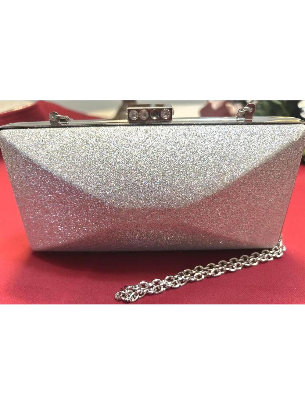 Silver Glitter Box Clutch Rhinestone Evening Purse Formal Bag